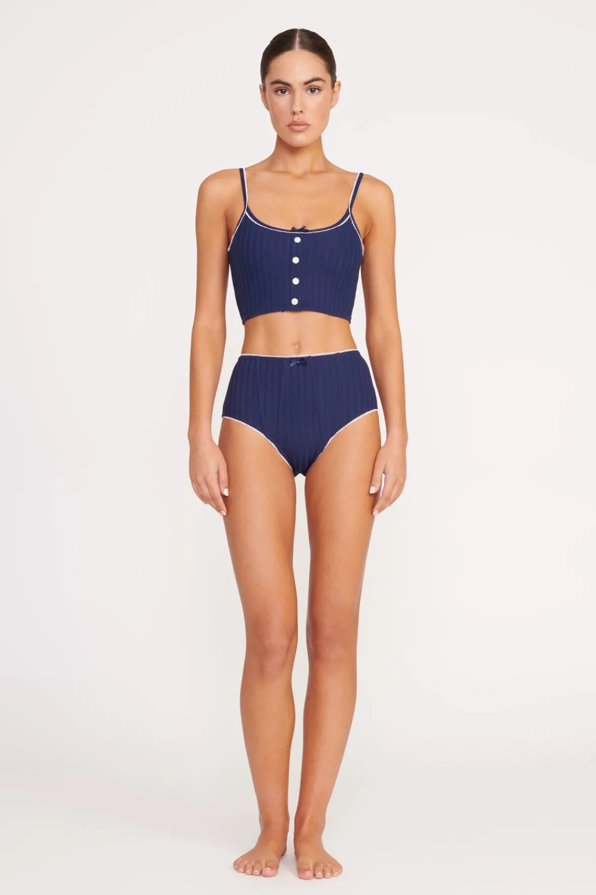 Bikinis<STAUD ABBY SWIM TOP NAVY WHITE NAVYWHITE