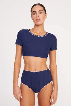 Bikinis<STAUD BRENTON HIGH RISE BIKINI BOTTOM  NAVY WHITE NAVYWHITE