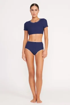 Bikinis<STAUD BRENTON HIGH RISE BIKINI BOTTOM  NAVY WHITE NAVYWHITE
