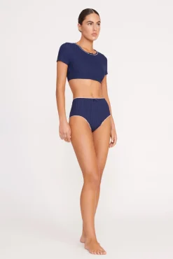 Bikinis<STAUD BRENTON HIGH RISE BIKINI BOTTOM  NAVY WHITE NAVYWHITE