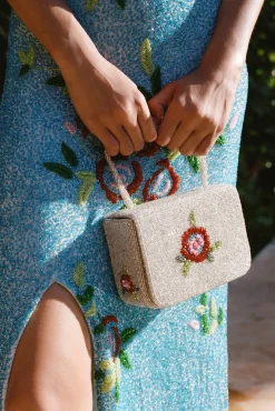 Clutches|Beaded<STAUD CARMEN BEADED BOX BAG  DIAMOND ROSE DIAMONDROSE