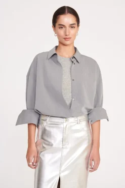 Best Sellers|Tops<STAUD COLTON SHIRT HEATHER GREY SUITING HEATHERGREY