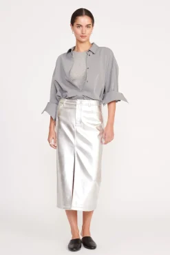 Best Sellers|Tops<STAUD COLTON SHIRT  HEATHER GREY SUITING HEATHERGREY