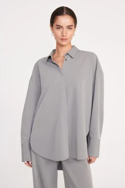Best Sellers|Tops<STAUD COLTON SHIRT  HEATHER GREY SUITING HEATHERGREY