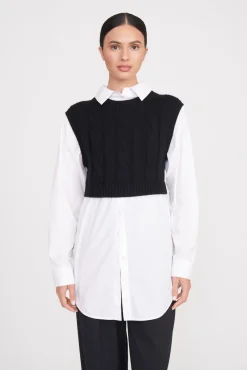 Tops<STAUD COOPER TOP  BLACK WHITE BLACKWHITE