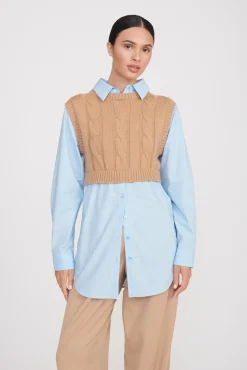Tops<STAUD COOPER TOP  CAMEL FRENCH BLUE CAMELFRENCHBLUE