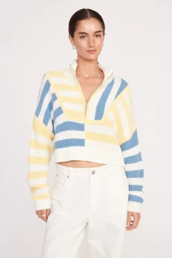 Knits<STAUD CROPPED HAMPTON SWEATER  BUTTERCUP SEASHORE STRIPE BUTTERCUPSEASHORESTRIPE