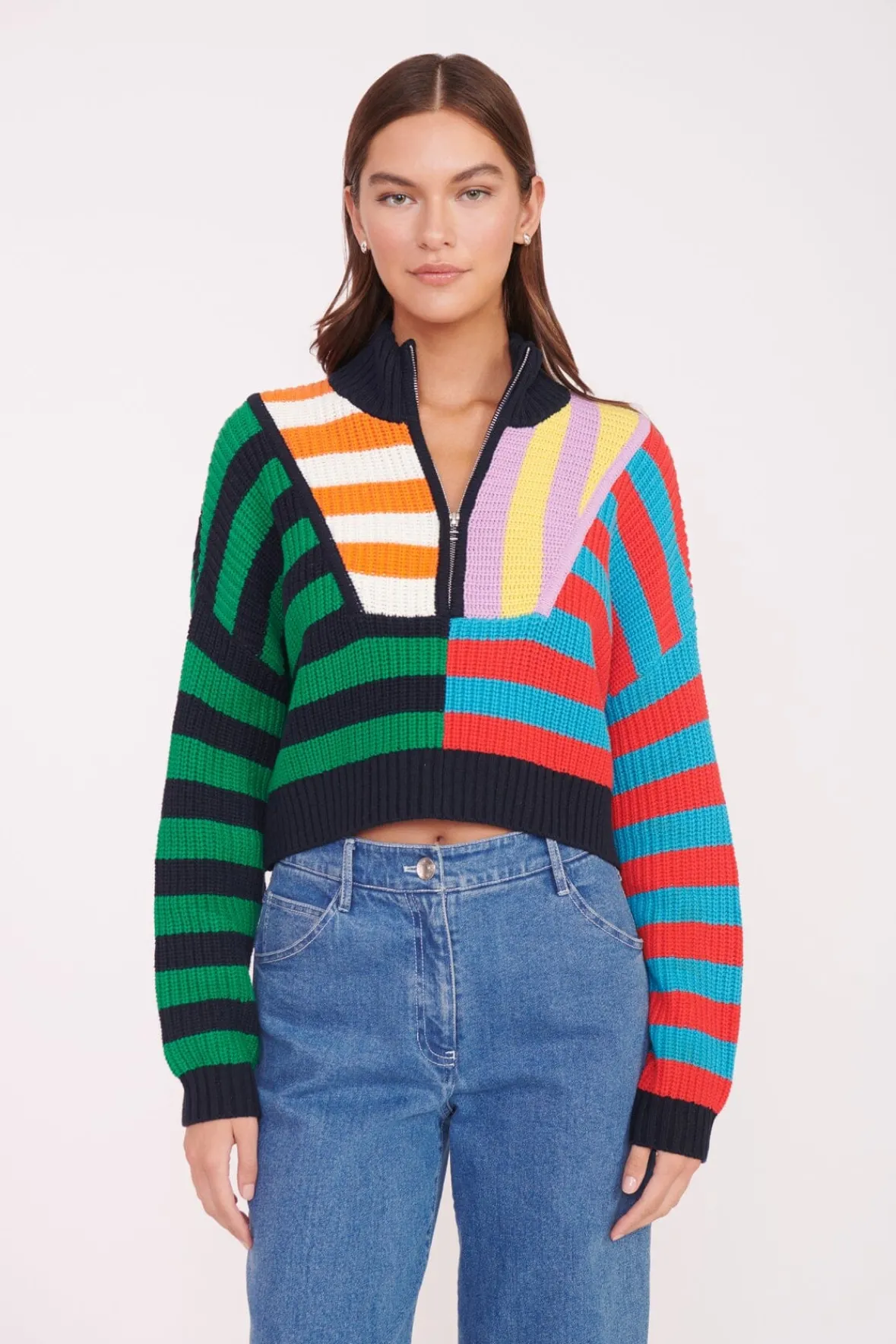 Best Sellers|Knits<STAUD CROPPED HAMPTON SWEATER CABANA STRIPE MULTI CABANASTRIPEMULTI