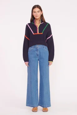 Best Sellers|Knits<STAUD CROPPED HAMPTON SWEATER  NAVY MULTI NAVYMULTI