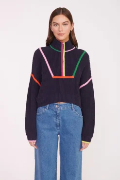 Best Sellers|Knits<STAUD CROPPED HAMPTON SWEATER NAVY MULTI NAVYMULTI