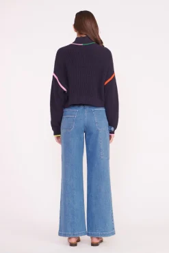 Best Sellers|Knits<STAUD CROPPED HAMPTON SWEATER NAVY MULTI NAVYMULTI