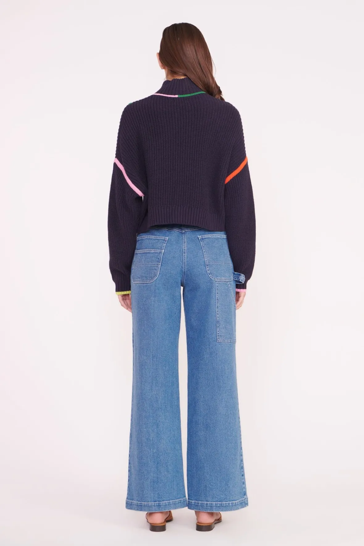 Best Sellers|Knits<STAUD CROPPED HAMPTON SWEATER NAVY MULTI NAVYMULTI