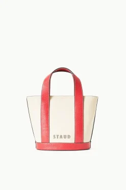 Pet Handbags|Custom Handbags<STAUD CUSTOM MONOGRAM ALLORA MINI TOTE  CREAM RED ROSE CREAMREDROSE