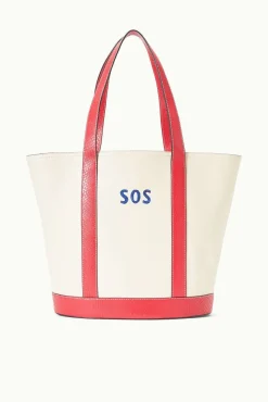 Pet Handbags|Custom Handbags<STAUD CUSTOM MONOGRAM ALLORA TOTE  CREAM RED ROSE CREAMREDROSE