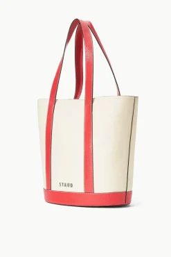 Pet Handbags|Custom Handbags<STAUD CUSTOM MONOGRAM ALLORA TOTE  CREAM RED ROSE CREAMREDROSE