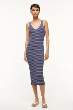 Knits|Dresses<STAUD DANA DRESS  NAVY MICRO STRIPE NAVYMICROSTRIPE