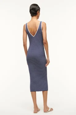 Knits|Dresses<STAUD DANA DRESS  NAVY MICRO STRIPE NAVYMICROSTRIPE