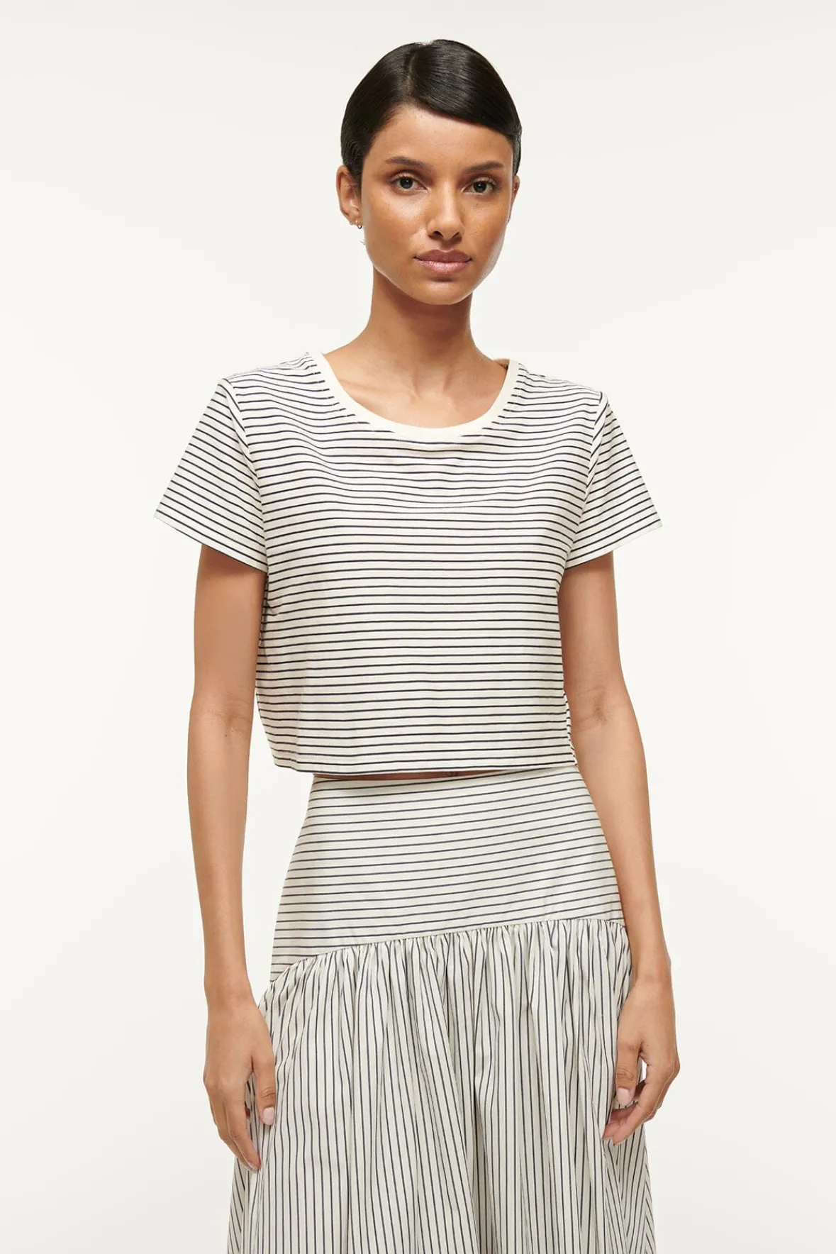 Essentials|Tops<STAUD DEAN T-SHIRT IVORY MICRO STRIPE IVORYMICROSTRIPE