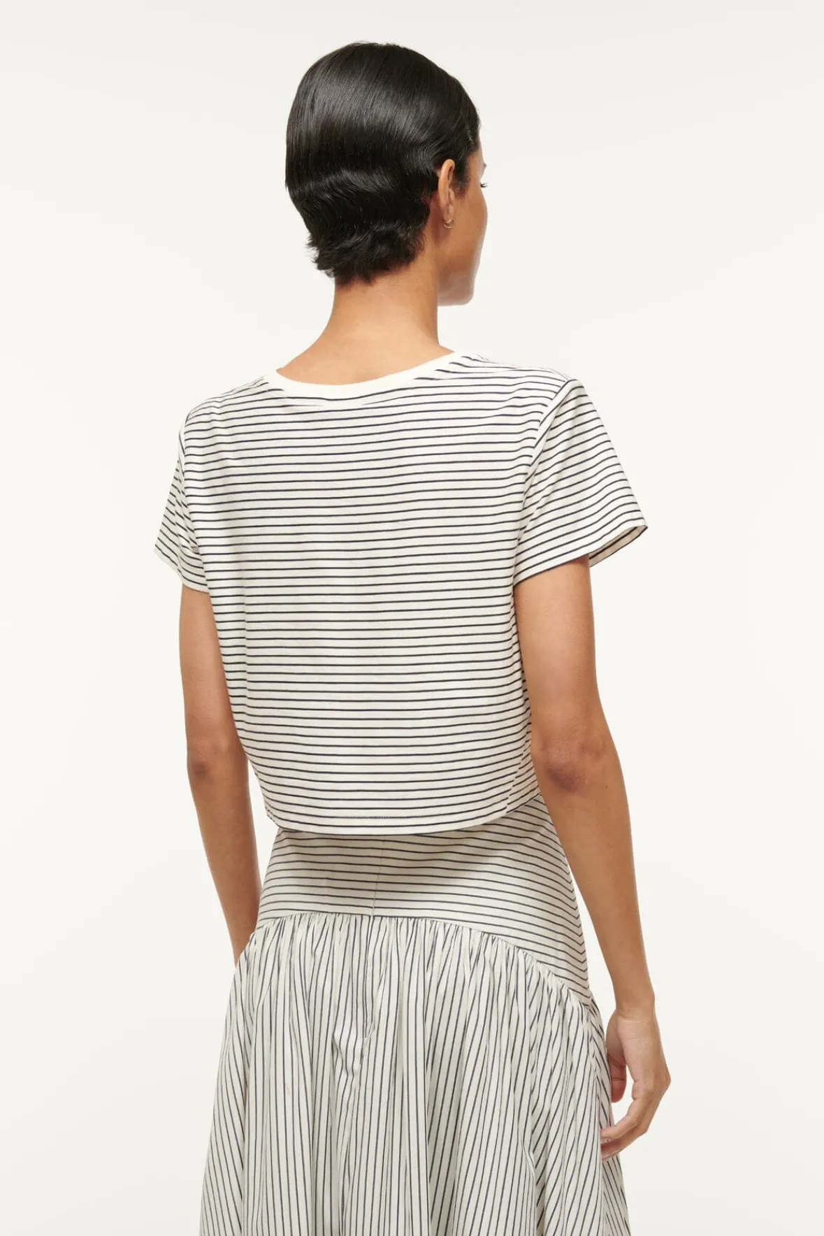 Essentials|Tops<STAUD DEAN T-SHIRT IVORY MICRO STRIPE IVORYMICROSTRIPE