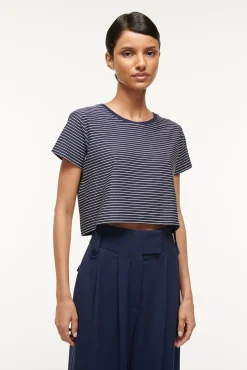 Essentials|Tops<STAUD DEAN T-SHIRT  NAVY MICRO STRIPE NAVYMICROSTRIPE