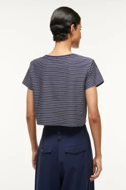 Essentials|Tops<STAUD DEAN T-SHIRT NAVY MICRO STRIPE NAVYMICROSTRIPE