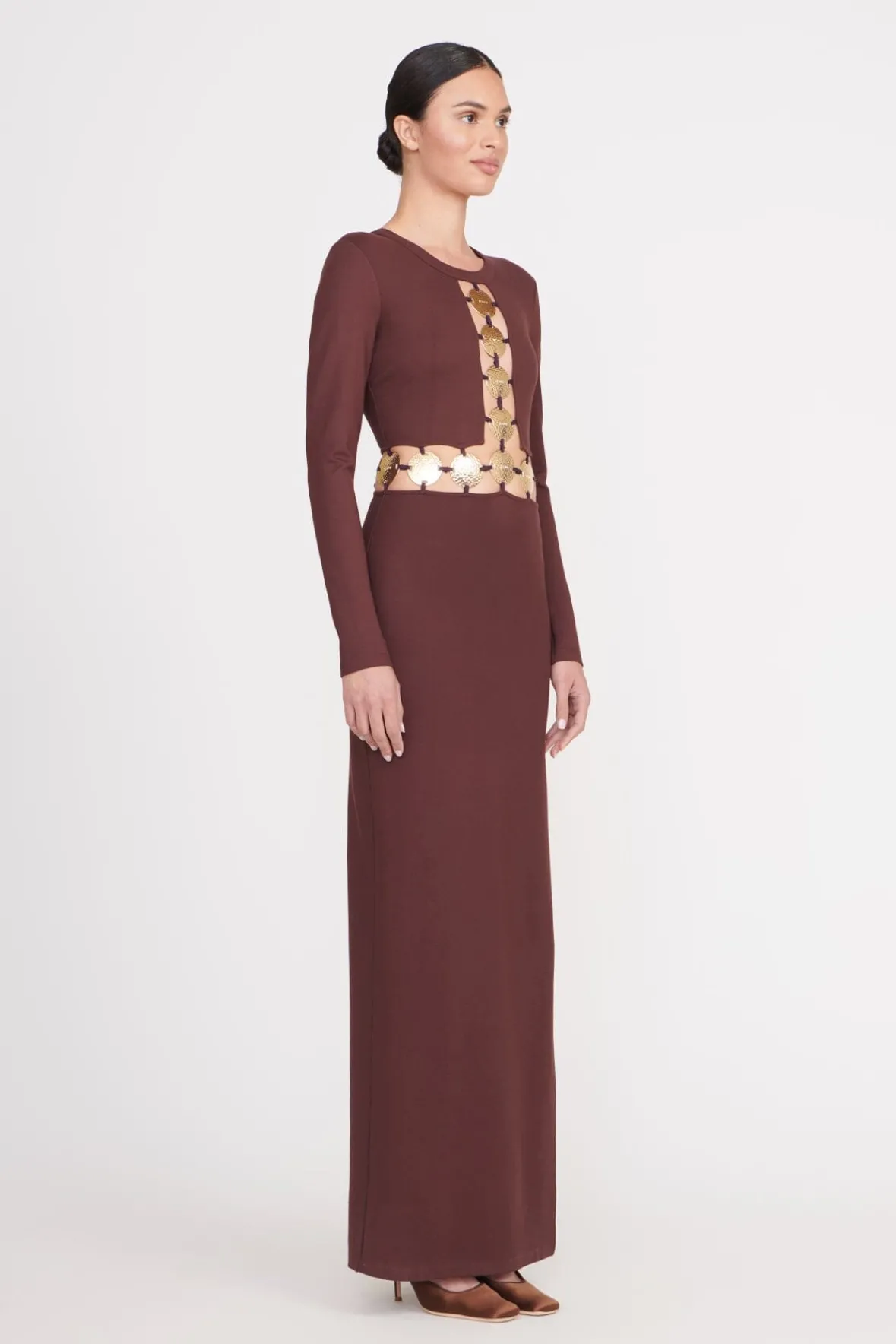 Dresses<STAUD DELPHINE DRESS DARK CHOCOLATE DARKCHOCOLATE