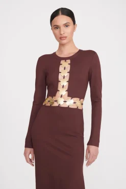Dresses<STAUD DELPHINE DRESS DARK CHOCOLATE DARKCHOCOLATE