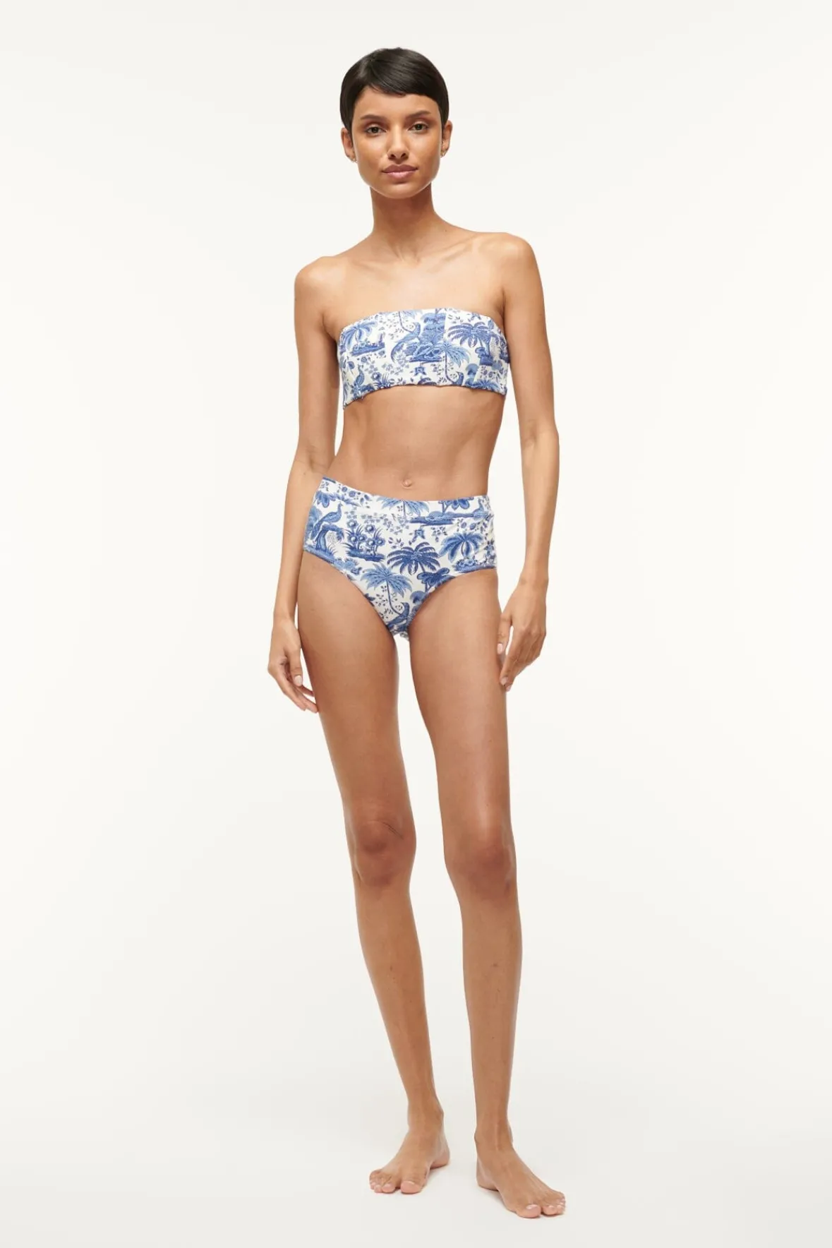 Bikinis<STAUD DEVON HIGH RISE BIKINI BOTTOM BLUE TOILE BLUETOILE