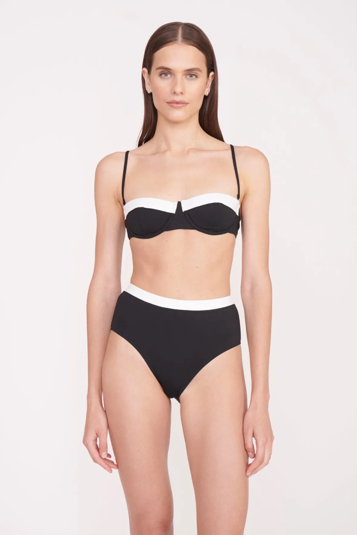 Bikinis<STAUD DEVON HIGH RISE BIKINI BOTTOM BLACK WHITE BLACKWHITE