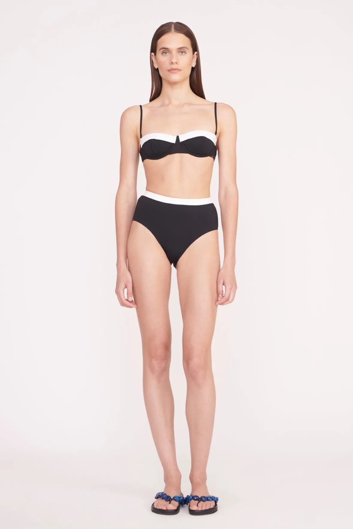 Bikinis<STAUD DEVON HIGH RISE BIKINI BOTTOM BLACK WHITE BLACKWHITE