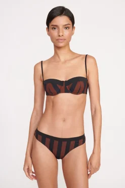 Bikinis<STAUD GEMMA BIKINI BOTTOM  BLACK TAN SEASHORE STRIPE BLACKTANSEASHORESTRIPE
