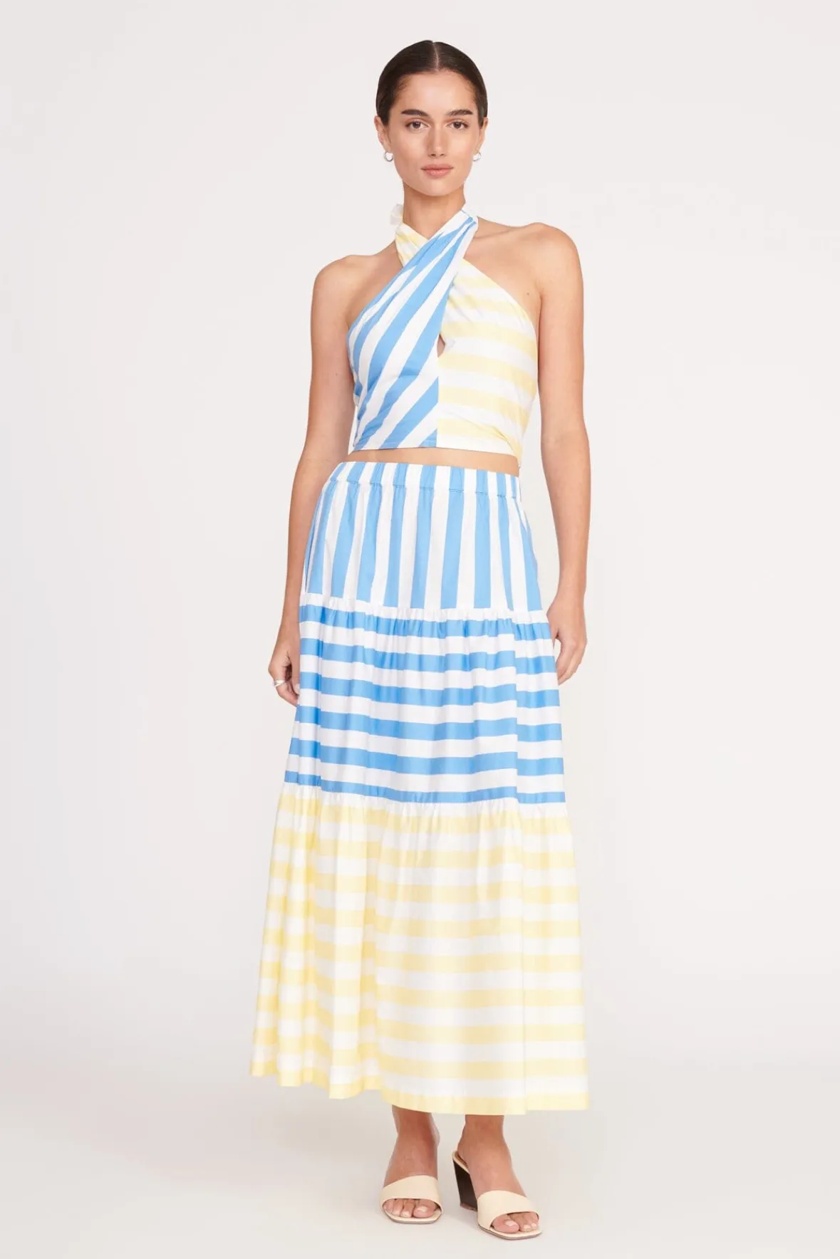 Poplin Shop|Skirts<STAUD IDALINO SKIRT BUTTERCUP SEASHORE STRIPE BUTTERCUPSEASHORESTRIPE