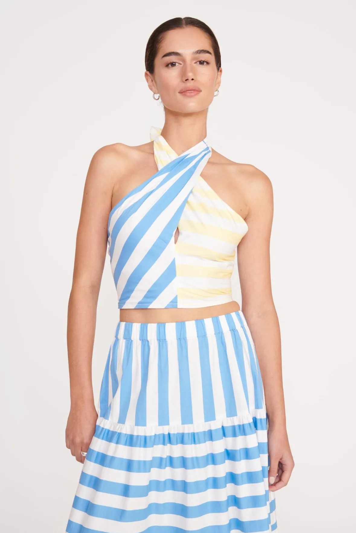 Poplin Shop|Skirts<STAUD IDALINO SKIRT BUTTERCUP SEASHORE STRIPE BUTTERCUPSEASHORESTRIPE