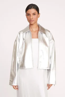 Outerwear & Jackets<STAUD LENNOX JACKET   SILVER