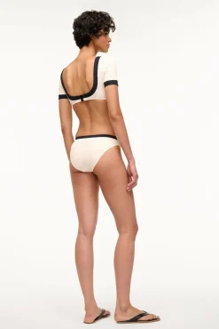 Bikinis<STAUD LILY SHORT SLEEVE BIKINI TOP  IVORY BLACK IVORYBLACK