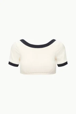 Bikinis<STAUD LILY SHORT SLEEVE BIKINI TOP  IVORY BLACK IVORYBLACK