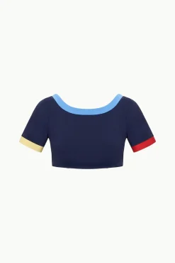 Bikinis<STAUD LILY SHORT SLEEVE BIKINI TOP NAVY COLORBLOCK NAVYCOLORBLOCK