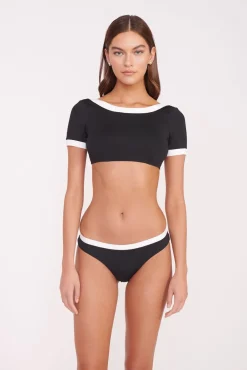 Bikinis<STAUD LILY SHORT SLEEVE BIKINI TOP BLACK WHITE BLACKWHITE