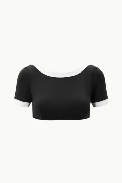 Bikinis<STAUD LILY SHORT SLEEVE BIKINI TOP  BLACK WHITE BLACKWHITE