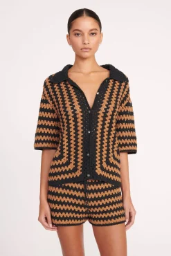 Best Sellers|Cover-Ups<STAUD MABEL TOP  BLACK TAN SEASHORE STRIPE BLACKTANSEASHORESTRIPE