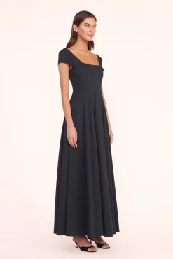 Poplin Shop|The Wells Dress<STAUD MAXI SHORT SLEEVE WELLS DRESS   BLACK
