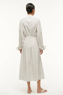 Poplin Shop|Dresses<STAUD MIDI LORENZA DRESS IVORY MICRO STRIPE IVORYMICROSTRIPE