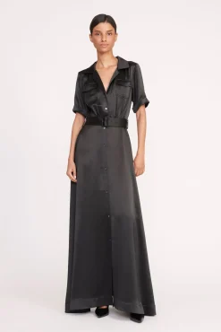 Dresses<STAUD MILLIE DRESS   SATIN BLACK