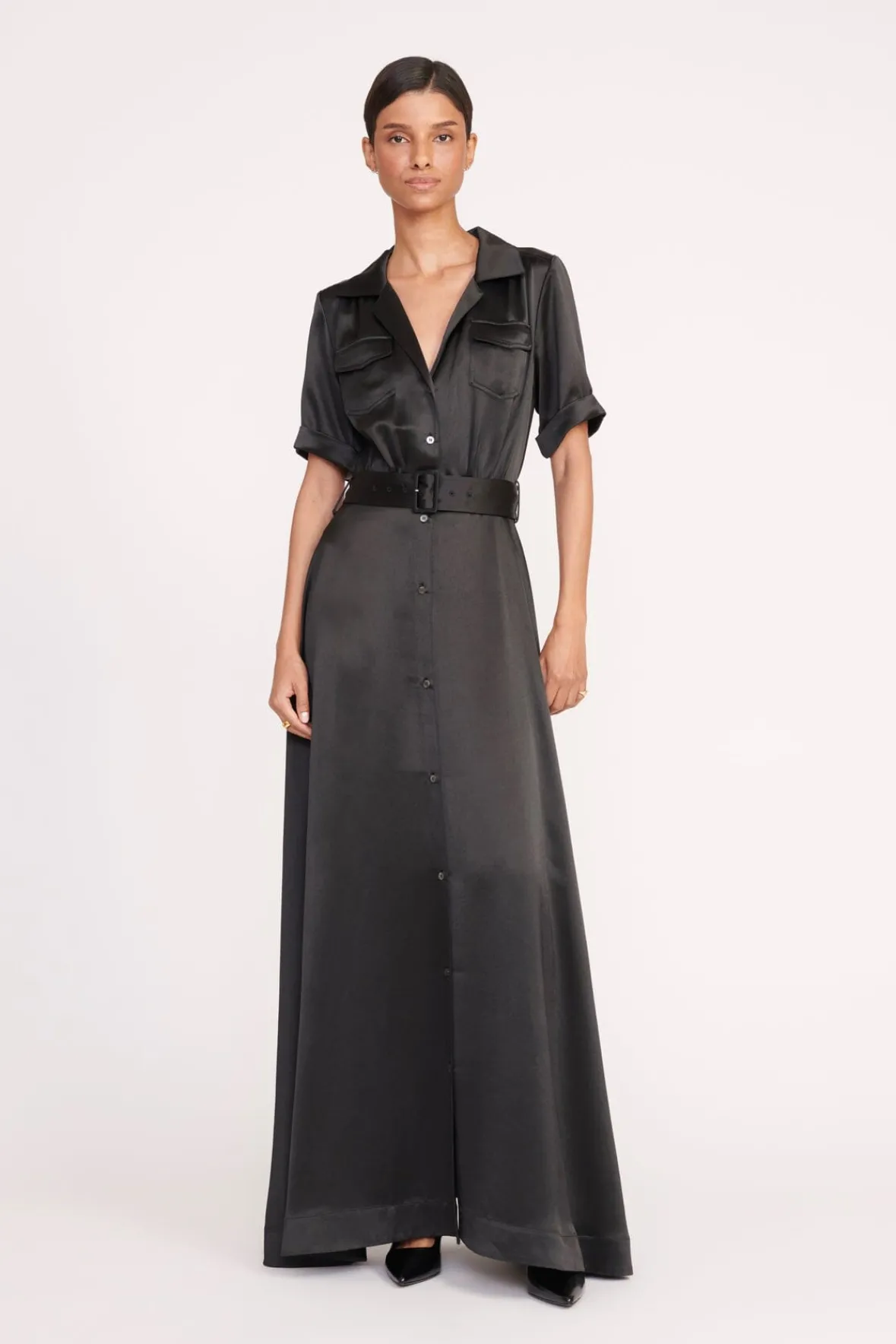 Dresses<STAUD MILLIE DRESS SATIN BLACK