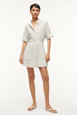 Poplin Shop|Dresses<STAUD MINI LORENZA DRESS  IVORY MICRO STRIPE IVORYMICROSTRIPE