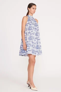 Dresses|Poplin Shop<STAUD MINI MARLOWE DRESS  BLUE TOILE BLUETOILE