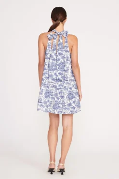 Dresses|Poplin Shop<STAUD MINI MARLOWE DRESS  BLUE TOILE BLUETOILE