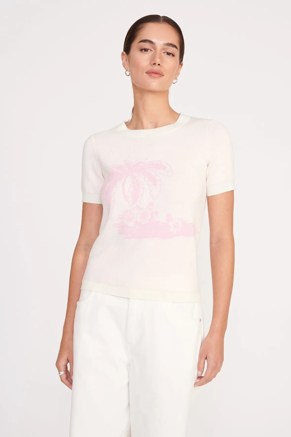 Knits<STAUD REYNA SWEATER IVORY CHERRY BLOSSOM TOILE IVORYCHERRYBLOSSOMTOILE