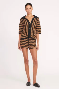 Cover-Ups|Pants & Shorts<STAUD SAMARA SHORT  BLACK TAN SEASHORE STRIPE BLACKTANSEASHORESTRIPE