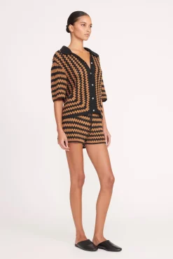 Cover-Ups|Pants & Shorts<STAUD SAMARA SHORT  BLACK TAN SEASHORE STRIPE BLACKTANSEASHORESTRIPE